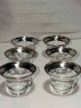 6–Dorothy Thorpe Sterling Silver Banded Look, small desert Bowls